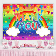Lofaris Colorful Rainbow And Flags Thank You Birthday Backdrop