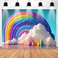 Lofaris Colorful Rainbow Cloud Balloons Birthday Backdrop
