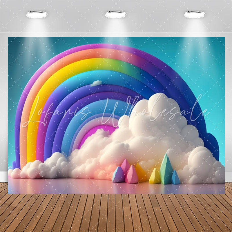 Lofaris Colorful Rainbow Cloud Balloons Birthday Backdrop