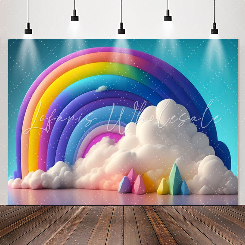 Lofaris Colorful Rainbow Cloud Balloons Birthday Backdrop