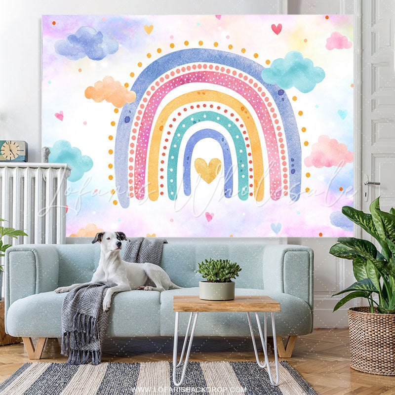 Lofaris Colorful Rainbow Clouds Girls Birthday Party Backdrop