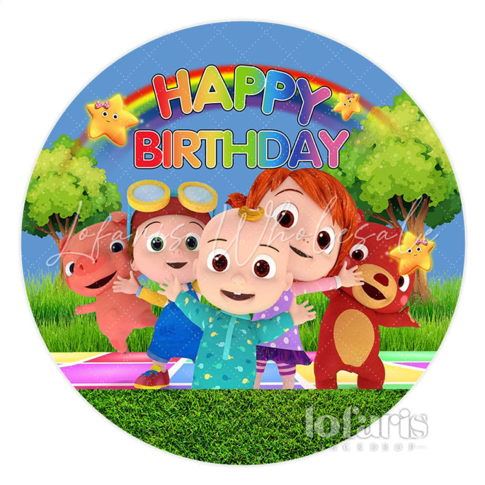 Lofaris Colorful Rainbow Round Kids Happy Birthday Backdrop