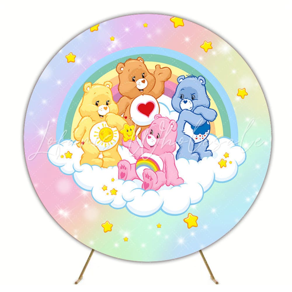 Colorful Rainbow Stars Sparkle Care Bears Round Birthday Backdrop