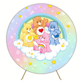 Colorful Rainbow Stars Sparkle Care Bears Round Birthday Backdrop