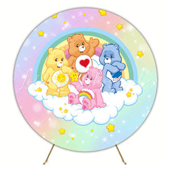 Colorful Rainbow Stars Sparkle Care Bears Round Birthday Backdrop
