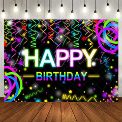 Lofaris Colorful Ribbons Bokeh Black Happy Birthday Backdrop