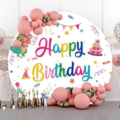 Lofaris Colorful Ribbons Dinosaurs Round Birthday Backdrop