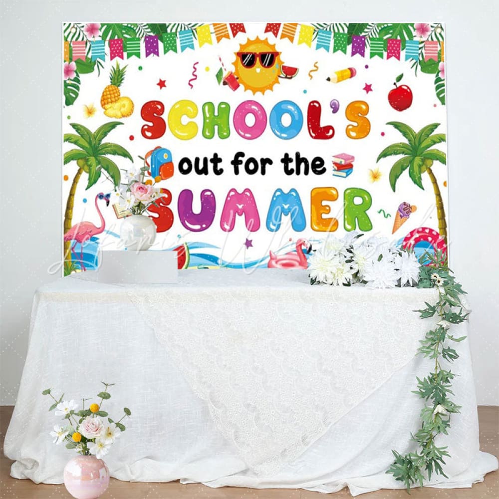 Colorful Schools Out For The Summer Pool Party Backdrop For Kids