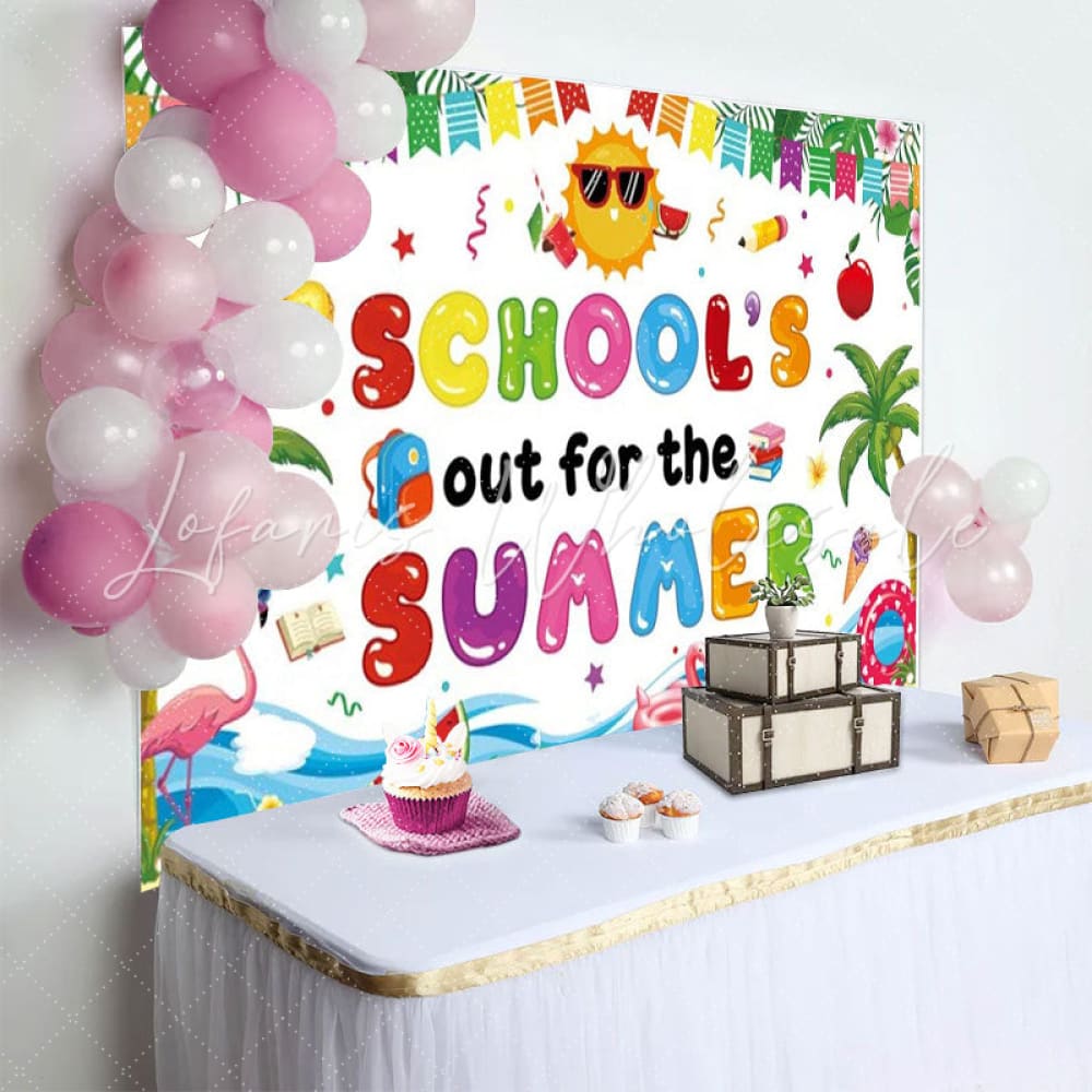 Colorful Schools Out For The Summer Pool Party Backdrop For Kids