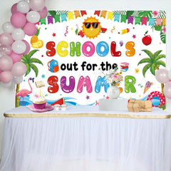 Colorful Schools Out For The Summer Pool Party Backdrop For Kids