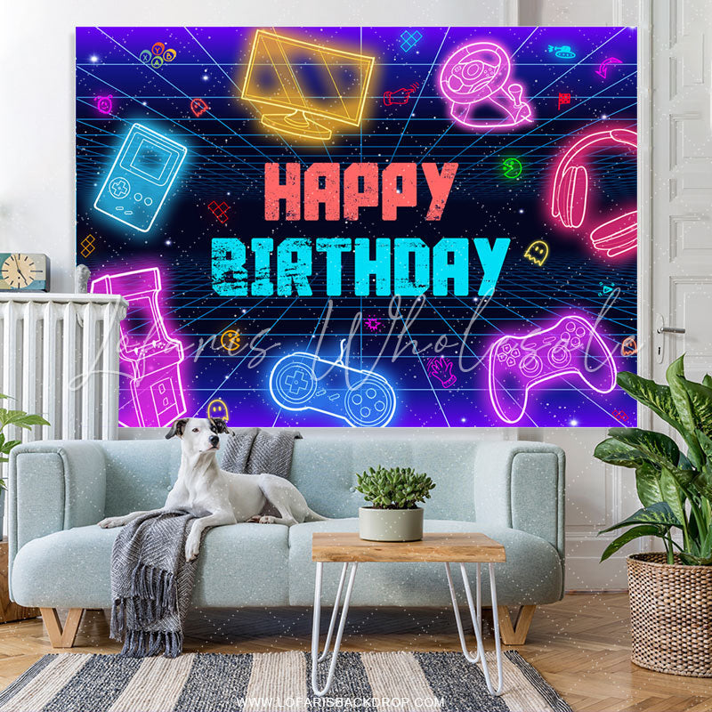Lofaris Colorful Scifi Electronics Happy Birthday Backdrop
