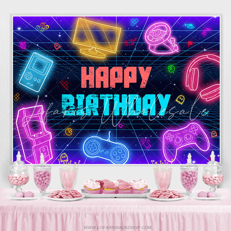 Lofaris Colorful Scifi Electronics Happy Birthday Backdrop