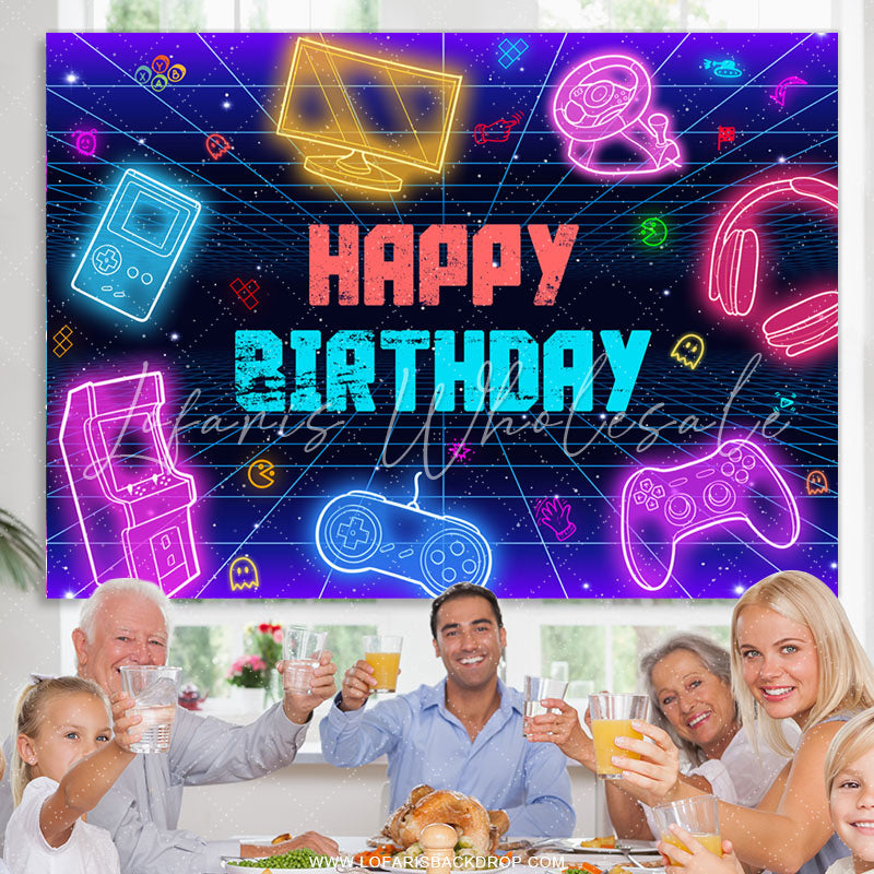 Lofaris Colorful Scifi Electronics Happy Birthday Backdrop