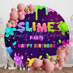 Lofaris Colorful Slime Party Round Happy Birthday Backdrop
