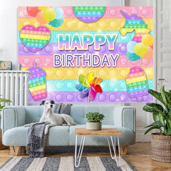 Lofaris POP It Snack And Balloon Happy Birthday Backdrop