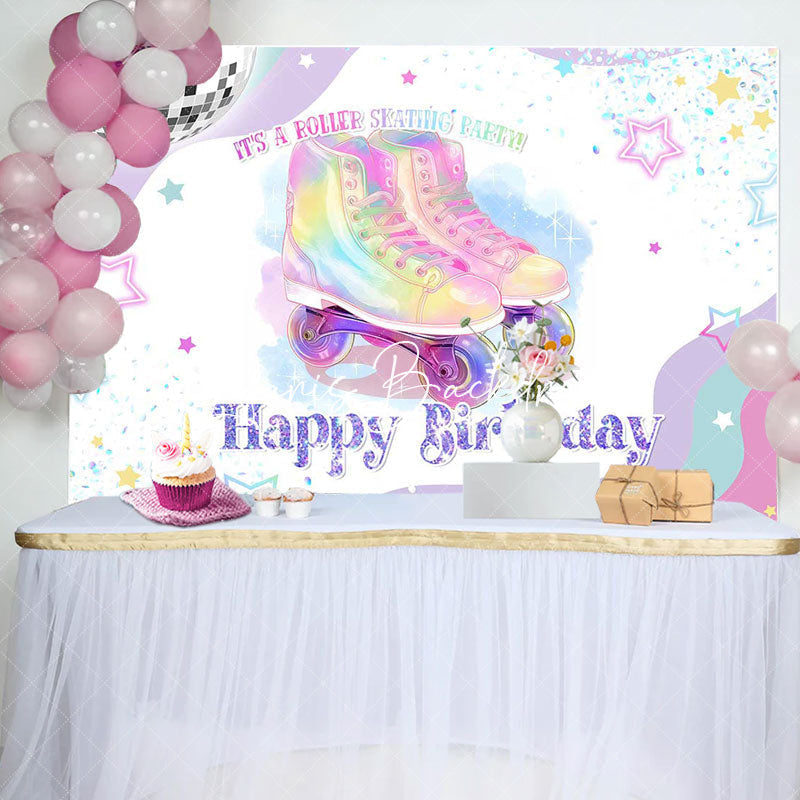 Lofaris Colorful Star Roller Skating Birthday Party Backdrop