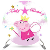 Lofaris Colorful Star Round Pink Cute Pig Birthday Backdrop