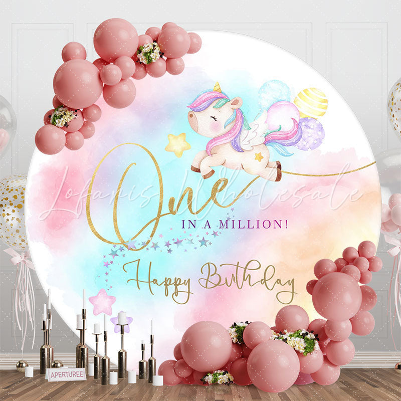 Lofaris Colorful Stars Unicorn Round 1st Birthday Backdrop