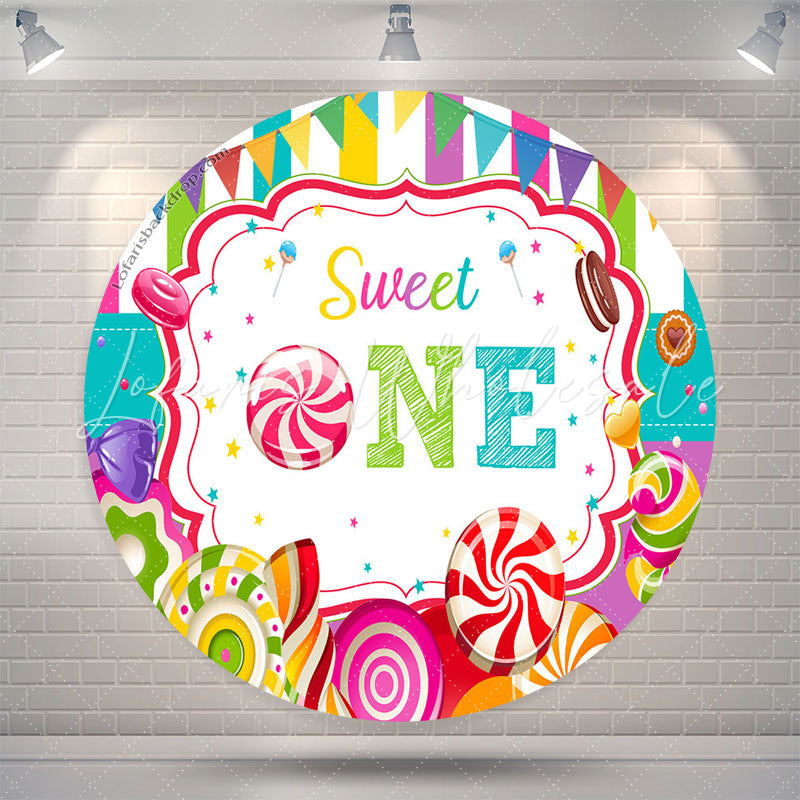 Lofaris Colorful Sweet Candy Theme Round 1St Birthday Backdrop