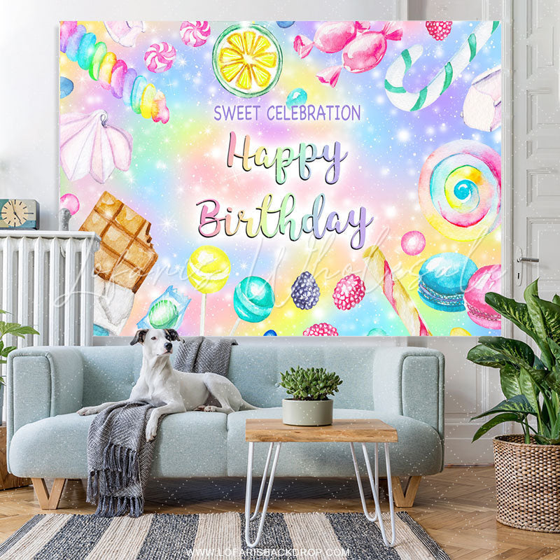 Lofaris Colorful Sweet Celebration Candy Birthday Backdrop
