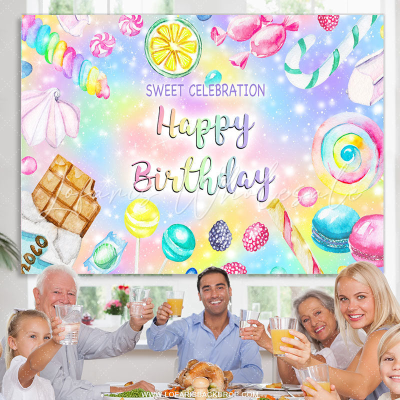 Lofaris Colorful Sweet Celebration Candy Birthday Backdrop