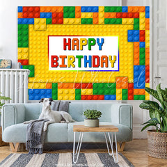 Lofaris Colorful Toy Block Happy Birthday Backdrop For Party
