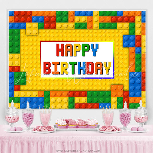 Lofaris Colorful Toy Block Happy Birthday Backdrop For Party