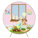 Colorful Toys Playful Round Backdrop For Fun Kids Party Theme
