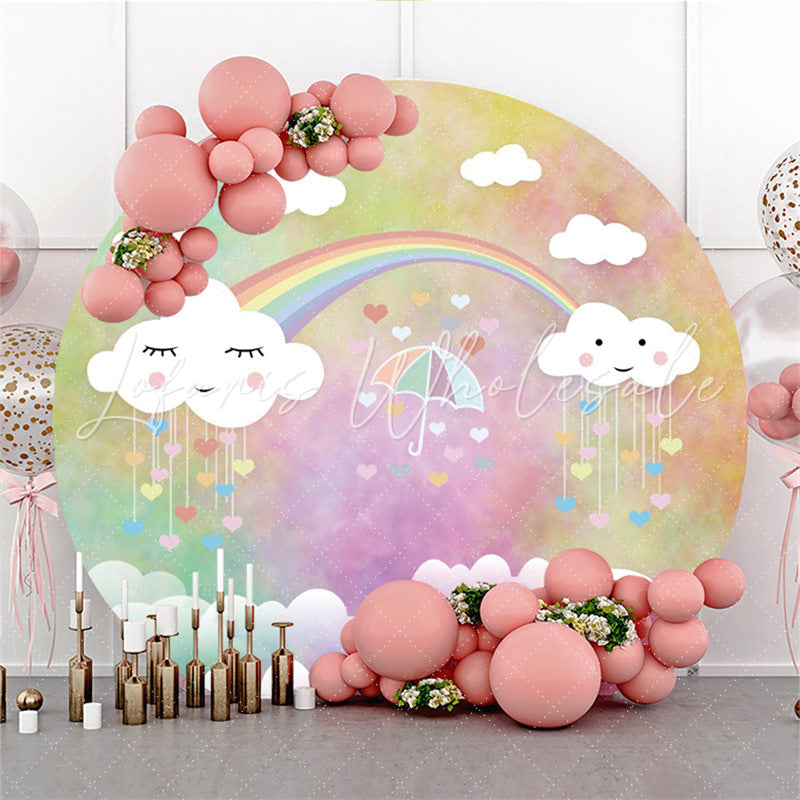 Lofaris Colorful Umbrella Clouds Happy Birthday Circle Backdrop