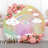 Lofaris Colorful Umbrella Clouds Happy Birthday Circle Backdrop