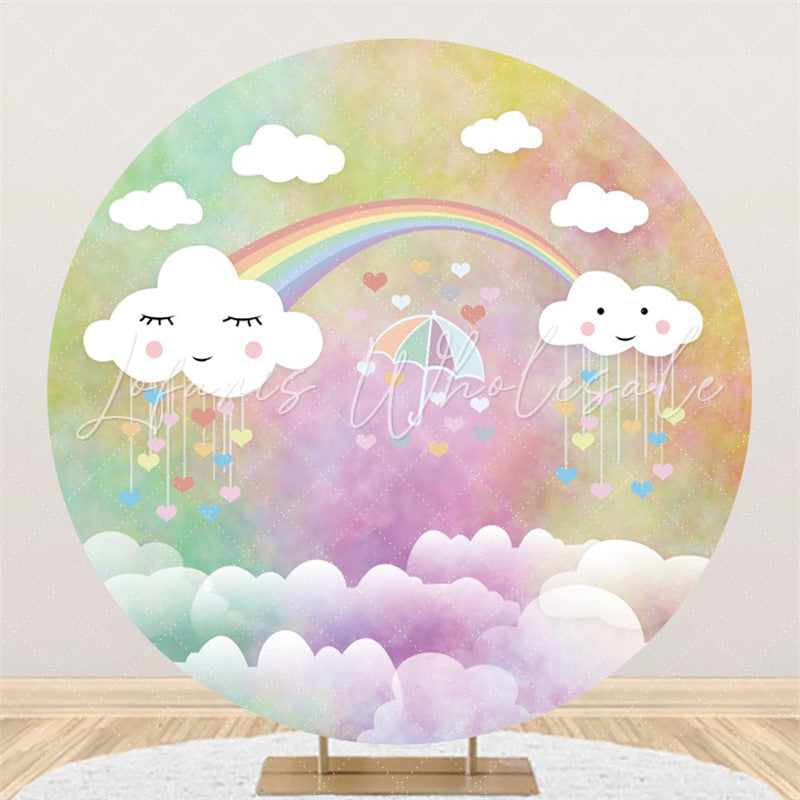Lofaris Colorful Umbrella Clouds Happy Birthday Circle Backdrop