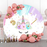 Lofaris Colorful Unicorn Floral Round Baby Shower Backdrop