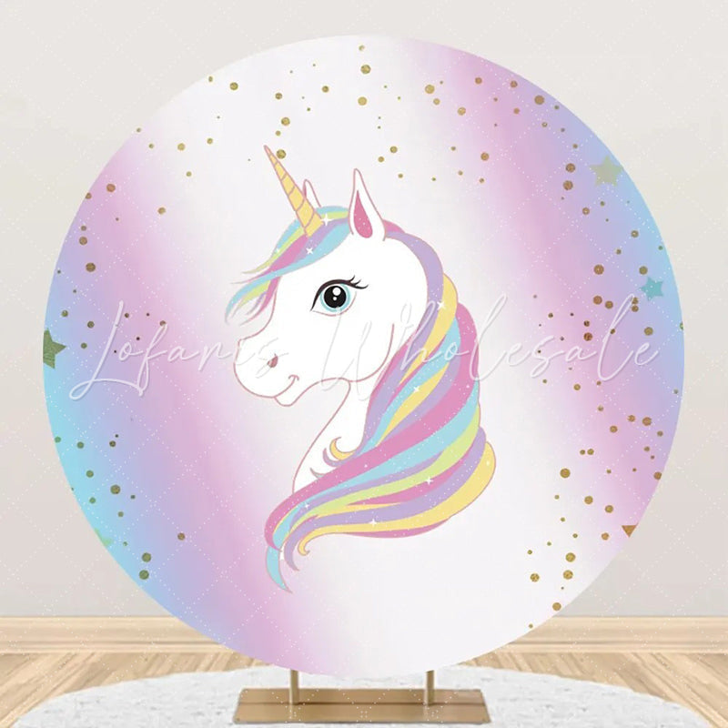 Lofaris Colorful Unicorn Gold Round Birthday Party Backdrop