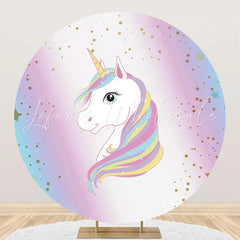 Lofaris Colorful Unicorn Gold Round Birthday Party Backdrop