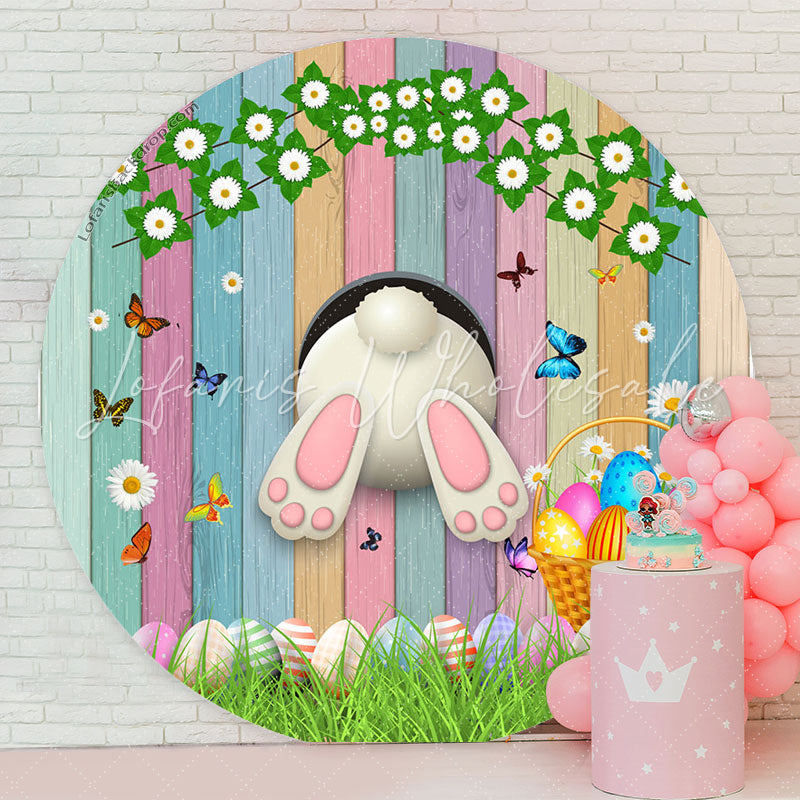 Lofaris Colorful Wood And Eggs Rabbit Round Easter Backdrop
