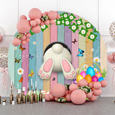 Lofaris Colorful Wood And Eggs Rabbit Round Easter Backdrop