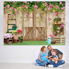 Lofaris Colour Floral And Wood Door Simple Backdrop For Girl