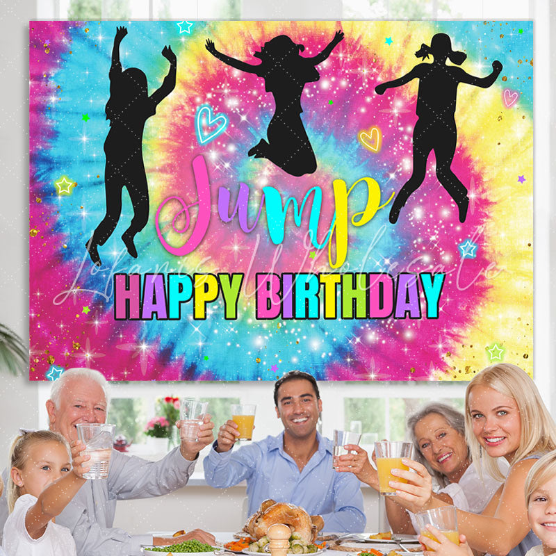 Lofaris Colour Glitter Bokeh Girl Jump Happy Birthday Backdrop
