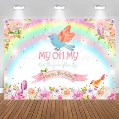 Lofaris Colourful Floral Birds Rainbow Birthday Backdrop