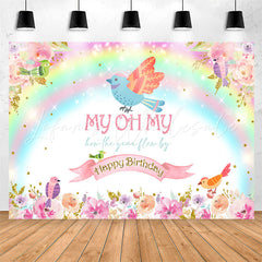 Lofaris Colourful Floral Birds Rainbow Birthday Backdrop