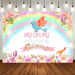 Lofaris Colourful Floral Birds Rainbow Birthday Backdrop