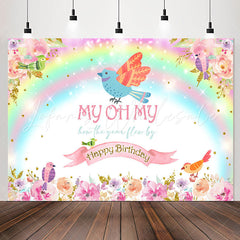 Lofaris Colourful Floral Birds Rainbow Birthday Backdrop
