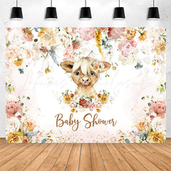 Lofaris Colourful Floral Cow Baby Shower Backdrop For Girl