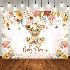 Lofaris Colourful Floral Cow Baby Shower Backdrop For Girl