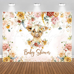 Lofaris Colourful Floral Cow Baby Shower Backdrop For Girl