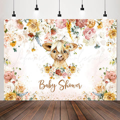 Lofaris Colourful Floral Cow Baby Shower Backdrop For Girl