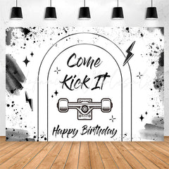 Lofaris Come Kick It Black Ink White Happy Birthday Backdrop