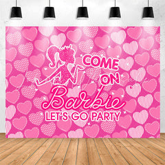 Lofaris Lets Go Party Barbie Theme Pink Heart Backdrop