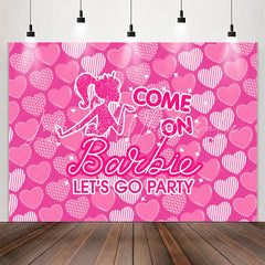 Lofaris Lets Go Party Barbie Theme Pink Heart Backdrop