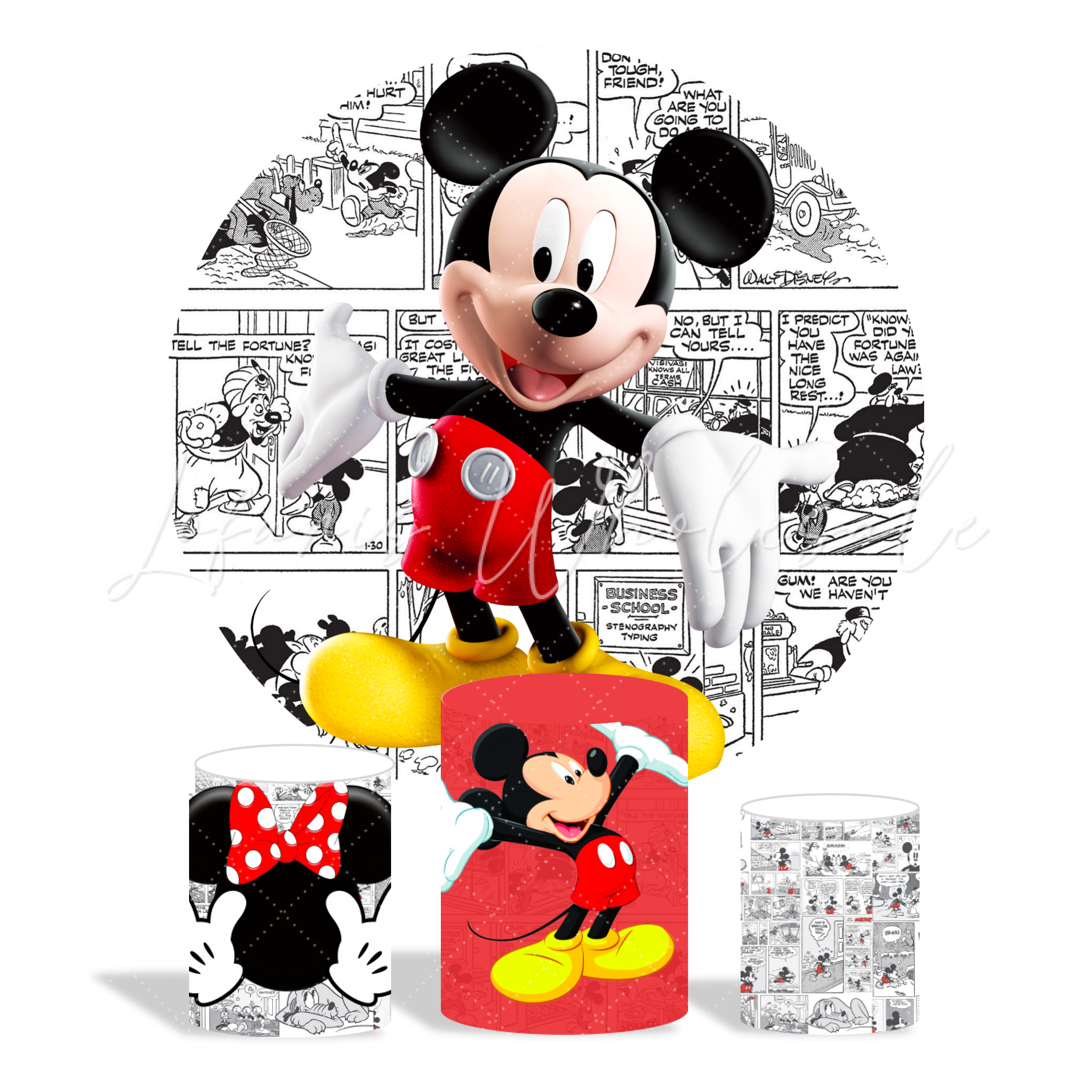 Comic Mickey Theme Birthday Party Round Backdrop Cover Plinth Cylinder Pedestal Cover